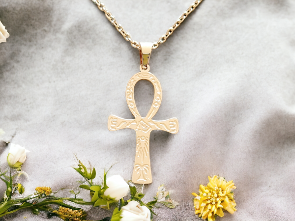 collier croix de ANKH doré acier inoxydable